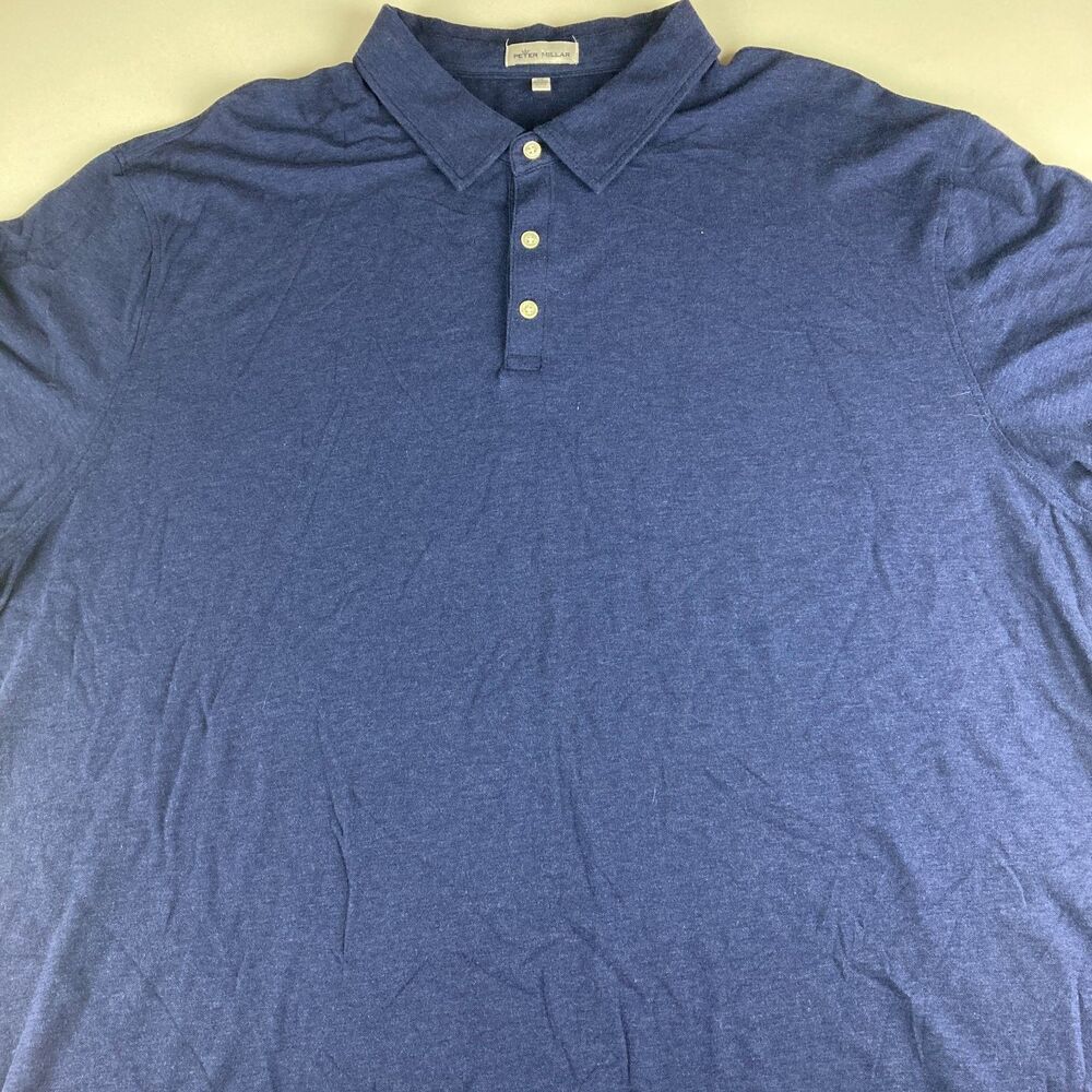 Peter Millar Mens Polo Shirt 3X Blue Pima Cotton Silk Blend Golf Stretch